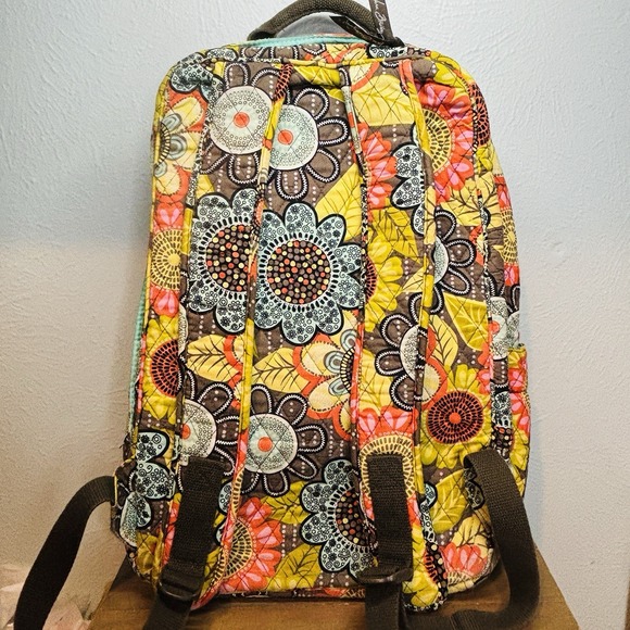 Vera Bradley Laptop Backpack Flower Shower School Bag Computer Compartment 70s - Picture 2 of 12